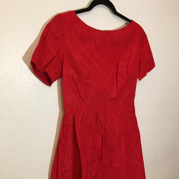 Vintage 50s Red Brocade Cocktail Party Dress Christmas Holidays MCM (IB) - Picture 6 of 16